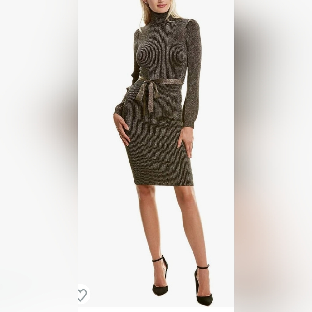 ALI & JAY BLACK/GOLD METALLIC TURTLENECK LONG SLEEVE DRESS Sz XL